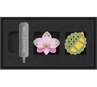 Moleskine Pin Thème Pays Set de Pins Orchidée et Fruit du Durian, Singapour, pour Carnets et Agendas, Accessoires Décoratifs et Idée Cadeau