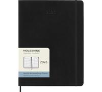 Moleskine Planificateur Mensuel, Agenda Mensuel 2026 12 Mois, Avec Couverture Souple et Fermeture Élastique, Format XL 19x25, Couleur Noire