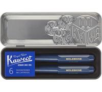 Moleskine x Kaweco Stylo Plume en Plastique ABS avec Plume Taille M Plaquée Or et Stylo à Bille Rechargeable pour Écrivains, Recharge 1,0 mm avec 6 Cartouches d'Encre Bleue Incluses, Couleur Bleu