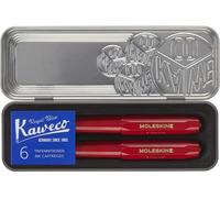 Moleskine x Kaweco Stylo Plume en Plastique ABS avec Plume Taille M Plaquée Or et Stylo à Bille Rechargeable pour Écrivains, Recharge 1,0 mm avec 6 Cartouches d'Encre Bleue Incluses, Couleur Rouge
