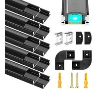 Molfanco Profilé LED en aluminium - 12 x 1 m - Avec couvercle noir, embouts et pince de montage pour bandes LED (profilé en U noir - 12 m) - Guirlande lumineuse