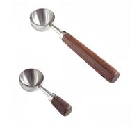 Moliuoly Lot de 2 cuillères à café en acier inoxydable 304 avec bois de noyer pour poignée, ensemble de cuillères doseuses de 30 ml avec manche long et court pour boîtes profondes, dosage précis pour