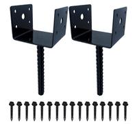 Moliuoly Lot de 2 supports de poteau de clôture en forme de U 4 x 4 pouces Ancre en béton en métal avec vis pour terrasses, balustrades, boîtes aux lettres, montage stable, noir