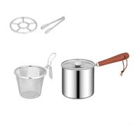 Moliuoly Poêle de friteuse en acier inoxydable avec panier et couvercle, friteuse japonaise de 12 cm pour induction au gaz, poignée en bois résistante à la chaleur, faible en graisse, friture, cuisson