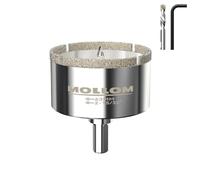 MOLLOM (63mm | 2-15/32") Scie Cloche Diamantée avec 2 Mèches Pilotes Amovibles pour une Coupe Lisse sur les Carreaux en Porcelaine, Verre, Céramique, Marbre, Fibre de Verre, etc