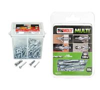 Molly M71020X-XJ Seau de 100 Chevilles, Gris & M101010-XJ Molly Multi Chevilles métal avec vis agglo, Gris, Set de 10 Pièces