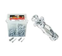 Molly M71020X-XJ Seau de 100 Chevilles, Gris & M16100PB-XJ Chevilles métalliques 100 pièces 5x36 mm + vis - matériaux Creux - Conditionnement Pro, Gris, Set de 200 pièces