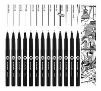 MOLOTOW Crayons à encre indélébile Blackliner – Lot de 13, pointes 0,05–1,0 mm, étui, noirs