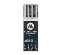 Molotow Blackliner Lot de 4 stylos à pointe fine avec encre permanente indélébile, étui, épaisseur de trait 0,05 à 0,4 mm, noirs