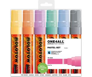 Molotow marqueur acrylique ONE4ALL ACRYLIC 627HS Boîte de 6, 15 mm, set pastel