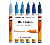 Molotow One4All 127HS Lot de 6 marqueurs acryliques bleus (épaisseur de trait de 2,0 mm, couvrant et permanent, séchage rapide, rechargeables, pour presque toutes les surfaces)