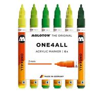 Molotow One4All 127HS Lot de 6 marqueurs acryliques verts (épaisseur de trait de 2,0 mm, couvrant et permanent, séchage rapide, rechargeables, pour presque toutes les surfaces)