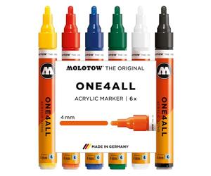 Molotow One4All 227HS Basic Marker Lot de 6 marqueurs acryliques (épaisseur de trait 4,0 mm, couvrant et permanent, séchage rapide, rechargeables, pour presque toutes les surfaces)