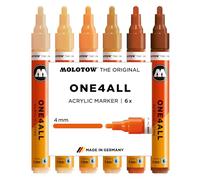 Molotow One4All 227HS Lot de 6 marqueurs acryliques en bois (épaisseur de trait 4,0 mm, couvrant et permanent, séchage rapide, rechargeables, pour presque toutes les surfaces)