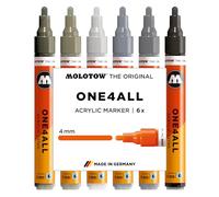 Molotow One4All 227HS Lot de 6 marqueurs acryliques gris (épaisseur de trait 4,0 mm, couvrant et permanent, séchage rapide, rechargeables, pour presque toutes les surfaces)