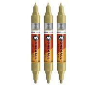 Molotow One4All Lot de 3 marqueurs acryliques Twin (épaisseur de trait 1,5 mm et 4 mm, fort pouvoir couvrant et permanent) Couleur 228 Doré métallisé