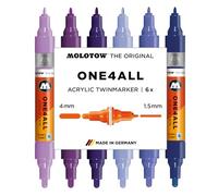 Molotow One4All Lot de 6 marqueurs acryliques Twin Violet (épaisseur de trait 1,5 et 4,0 mm, fort pouvoir couvrant et permanent, séchage rapide, rechargeables, pour presque toutes les surfaces)