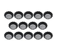 MOLUCKFU 14 Pièces Moule à Tartelettes en Fer Noir, Fleur Cannelée | Cuisson Professionnelle, Démoulage Facile, Surface Lisse Antiadhésive, pour Tartelettes aux Œufs et Pudding