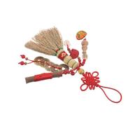 MOLUCKFU Balai Suspendu pour Bébé Feng Shui Nœud Rouge, Balai Amulette Décoratif pour Berceau -Né, Poils Doux, Accessoire Amulette Traditionnel Chinois, Décoration Chambre Bébé