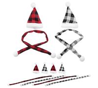 MOLUCKFU Lot de 12 Set de Mini Bonnets de Père Noël et Écharpes à Carreaux Accessoires Décoratifs Légers pour Loisirs Créatifs et Fêtes de Noël Couleurs Assorties Rouge Noir et Blanc