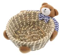 MOLUCKFU Panier de Rangement en Paille Tressée D’ours Bleu Grand Modèle Panier Décoratif Multifonction pour Jouets Vêtements et Accessoires de Chambre D’garçon et Filles sans Arêtes