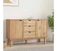Molumvel Buffet OTTA avec 3 tiroirs et 2 compartiments, buffet en pin au design scandinave, commode pour salon et couloir, marron, 113,5 x 43 x 73 cm