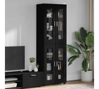 Molumvel Florin Armoire haute, noire, 60 x 35 x 182 cm, en bois avec 4 portes et 6 étagères, armoire de rangement moderne pour salon