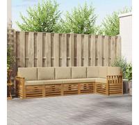 Molumvel Lot de 6 canapés d'angle en bois d'acacia, naturel/beige | Design modulaire, bois massif résistant aux intempéries, avec coussins d'assise et de dossier