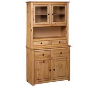Molumvel Panama Buffet haut en bois massif 93 x 40,5 x 180 cm - Buffet rustique avec tiroirs et portes en verre pour salon
