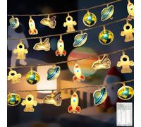MOLVCE Guirlande lumineuse spatiale décorative d'intérieur pour chambre d'enfant, 1,5 m, 10 LED, blanc chaud, en acrylique, à piles, avec minuterie, lumières décoratives pour chambre à coucher