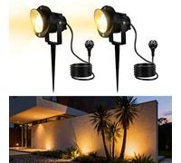 MOLVCE Spot de jardin LED 10 W avec piquet, spot de jardin 22 V LED extérieur blanc chaud IP65 étanche avec câble de 1,5 m et fiche pour jardin, pelouse, arbre, prairie, noir, 2 pièces