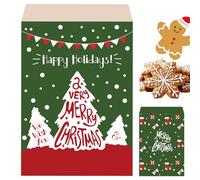 MOMAHUA 100P Sacs Cadeaux de Noël,13x18cm Petits Sachets en Papier Kraft Motifs Sapins Festifs,Sachet Bonbons,Cadeau Table Noël,Décoration de Fête