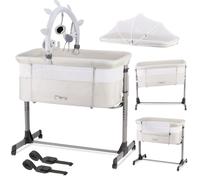 MoMi REVO 2in1 Lit Bébé - 6 Hauteurs, Simple et Stable, Matelas, Moustiquaire & Jouet - Gris Clair