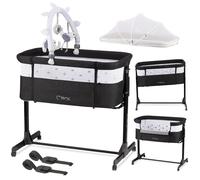 MoMi REVO 2in1 Lit Bébé - 6 Hauteurs, Simple et Stable, Matelas, Moustiquaire & Jouet - Gris Foncé