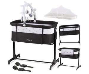 MoMi REVO 2in1 Lit Bébé - 6 Hauteurs, Simple et Stable, Matelas, Moustiquaire & Jouet - Gris Foncé