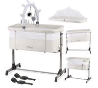 MoMi REVO 2in1 Lit Bébé - 6 Hauteurs, Simple et Stable, Matelas, Moustiquaire & Jouet - Gris Clair