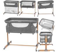 MoMi SMART BED - Lit Cododo Bébé 4-en-1 - Hauteur & Inclinaison - Berceau avec Moustiquaire, Matelas, Accès Latéral - Gris