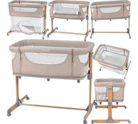 MoMi SMARTBED 4in1 Lit d'enfant - Berceau, 2 niveaux de couchage, réglage de l'angle, moustiquaire et roulettes - Beige