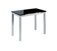 MOMMA HOME Table de Cuisine ou de Salon Extensible Moderne, CALCUTA, Couleur Noir/Argent - Matériau Verre trempé/métal - 100/140 x 60 x 76 cm