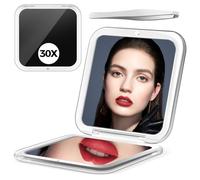 MOMOKUBA Miroir compact, miroir de maquillage grossissant 30 x/1x, miroir de voyage portable pour femme, noir, 8,3 x 8,3 cm