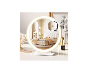 MOMOKUBA Miroir de Maquillage avec éclairage, Miroir grossissant avec Ventouse 30 Fois, 3 Couleurs de lumière et Angle réglable, Miroir de Table pour la Chambre à Coucher, 31,5 x 29 cm