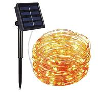 Momola 2M 20Led 8 Modes Guirlande Lumineuse Solaire en Fil de Cuivre pour l'Extérieur avec Panneau Solaire Décor de Fête Féerique Jaune