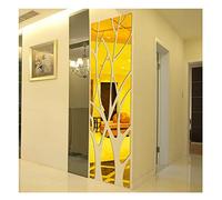 Momola Acrylique Sticker Mural Arbres Miroir 3D Peintures Murales Stickers Muraux Stickers Muraux pour Salle De Bains Chambre Salon (Or)