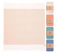MOMOMUS Serviette de Plage XXL Fouta 200x220 cm, 100% Coton, Beige | Fouta XXL de 4,40 m² pour s’étendre et partager; drap de plage souple, le sable sec se retire en secouant, pour pique-nique.