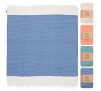 MOMOMUS Serviette de Plage XXL Fouta 200x220 cm, 100% Coton, Bleu | Fouta XXL de 4,40 m² pour s’étendre et partager; drap de plage souple, le sable sec se retire en secouant, pour pique-nique.