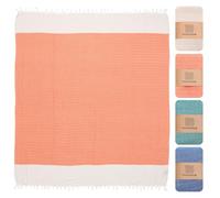 MOMOMUS Serviette de Plage XXL Fouta 200x220 cm, 100% Coton, Saumon | Fouta XXL de 4,40 m² pour s’étendre et partager; drap de plage souple, le sable sec se retire en secouant, pour pique-nique.