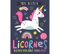 Mon agenda scolaire 2026-2027 licornes - une page par jour - avec un ruban marque-page - pour les enfants dès 6 ans