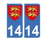 Mon Blason - Autocollants 14 avec Blason Région Normandie pour Plaque Immatriculation Voiture - Sticker Bleu - 9.8 x 4.5 cm - Fabriqué en France