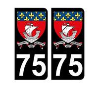 Mon Blason - Autocollants 75 avec Blason Ville de Paris et devise pour Plaque Immatriculation Voiture - Sticker Noir - 9.8 x 4.5 cm - Fabriqué en France