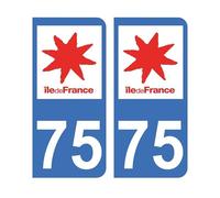 Mon Blason - Autocollants 75 avec Logo Officiel Région Ile-de-France pour Plaque Immatriculation Voiture - Sticker Bleu - 9.8 x 4.5 cm - Fabriqué en France